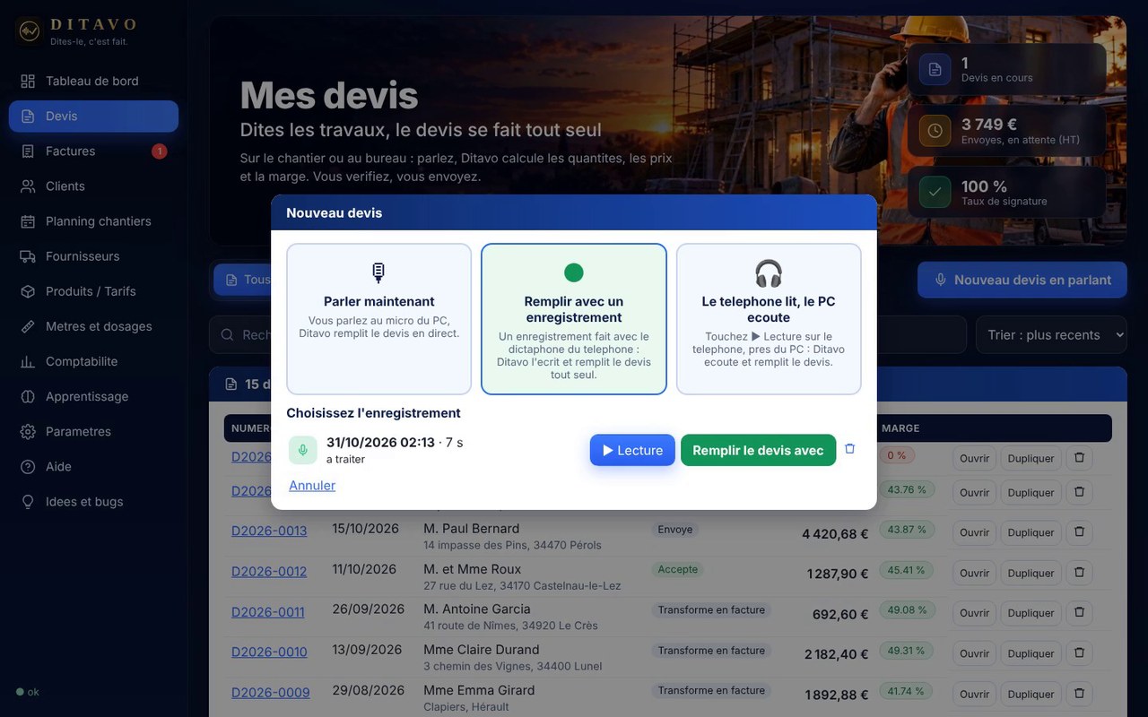 Sur l'ordinateur : Remplir avec un enregistrement