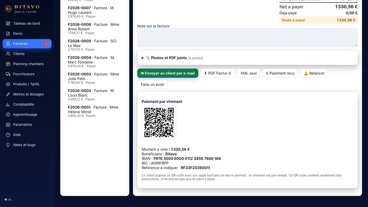 Facture avec QR code de virement