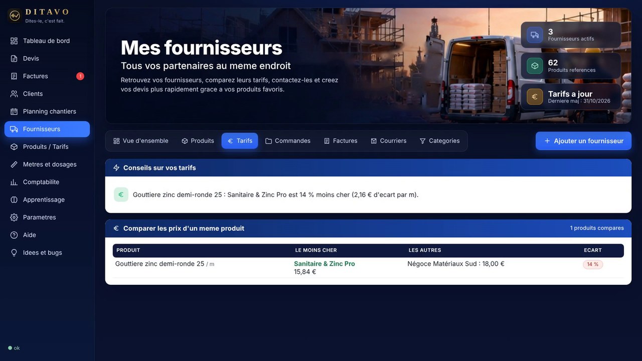 Fournisseurs et prix